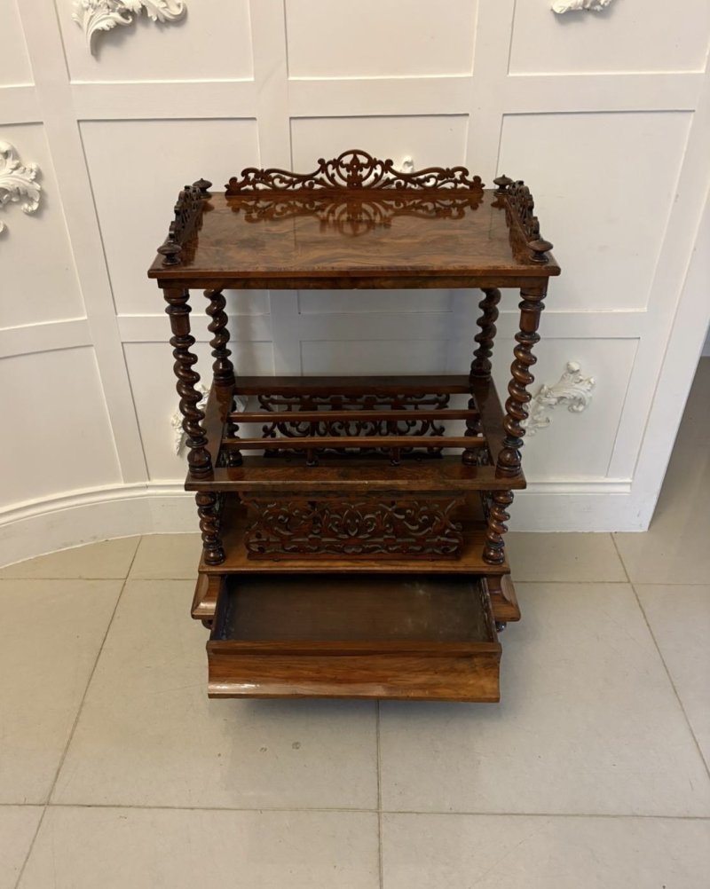 Antique Victorian Burr Walnut Canterbury Magazine Rack / Occasional Table - Image 2
